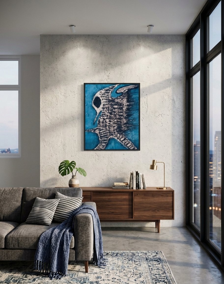 Obra presentada en un interior contemporáneo